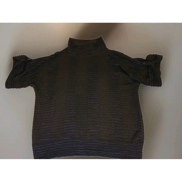 St John SoCa Brown Wool Silk Cashmere Mock-Turtleneck Short Sleeve Sweater Sz L - Picture 3 of 8